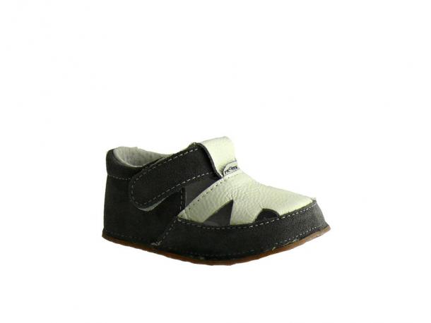 PEGRES - Bosé sandálky, kombinace broušené a hladké kůže, bílo-šedé